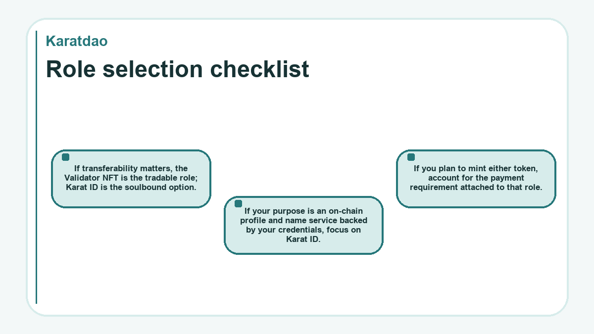Karatdao - Role selection checklist
